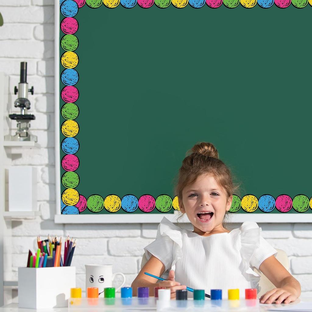 82Ft Black Brights Classroom Bulletin Board Border 72Pcs Colorful Chalkboard Border Trim Stickers for Back to School Office Decor