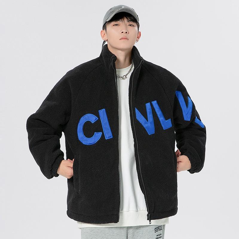 

Зимняя куртка из гранулированного флиса мужская зимняя мода воротник-стойка зимняя теплая утолщенная хлопковая одежда овечья шерсть хлопковая одежда 4XL