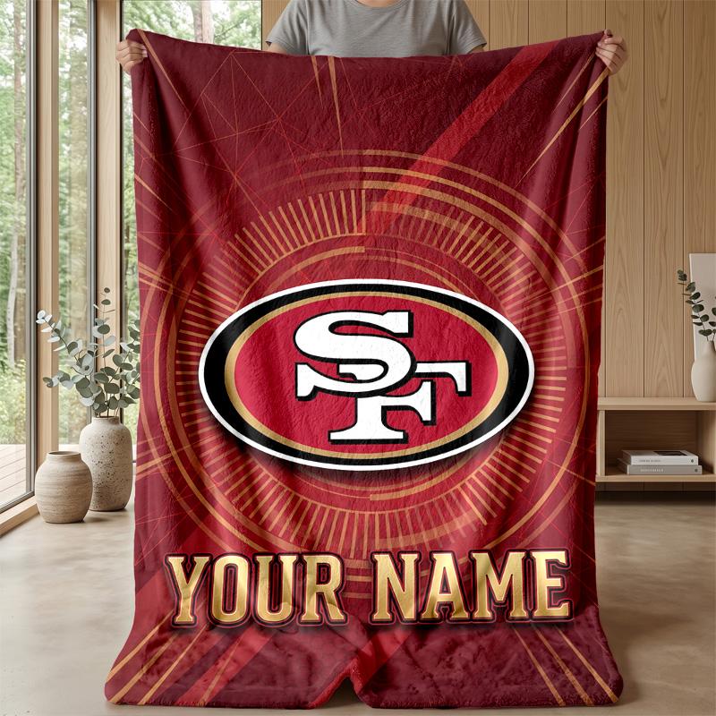 San Francisco 49ers Benutzerdefinierte Flanell-Kuscheldecke Drucken Sie Ihren Namen Text Weiche Warme Decke Weihnachtsgeschenk