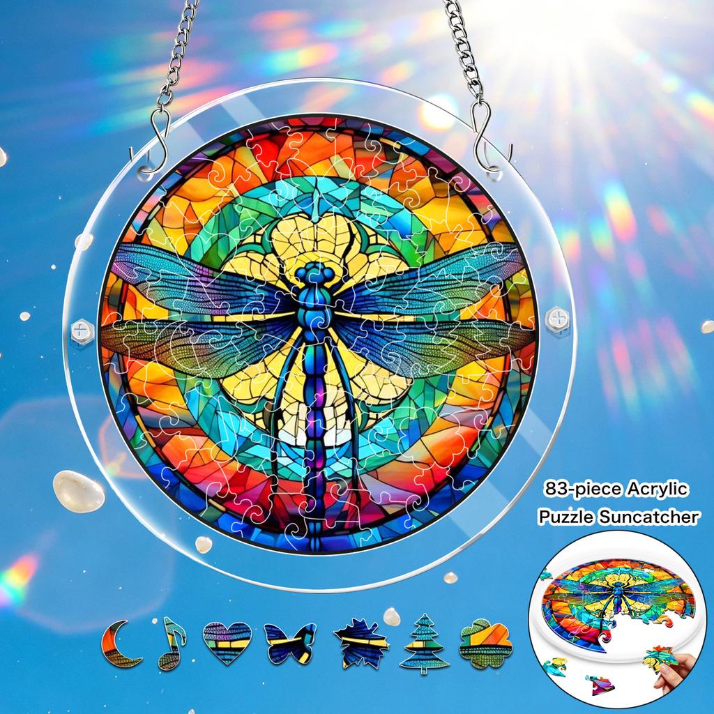 2D Flat, 2D Flat Acrylic Jigsaw Puzzle Suncatcher Window Hanging Ornament Set, 7.48-inch Suncatching Acrylic Jigsaw Puzzle Garden Decoration, Suitable