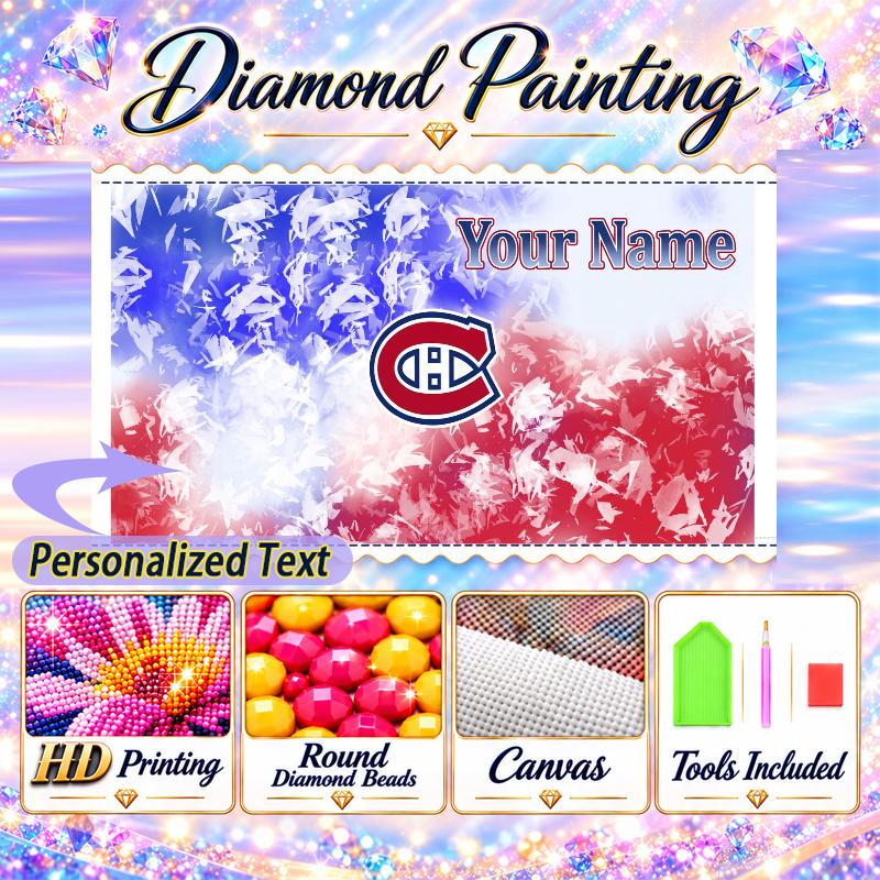 Montreal Canadiens 5D DIY Diamond Painting Custom Name Text, Full Drill Rhinestone Mosaic Art Home Gift