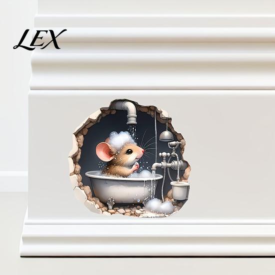 Waterproof Wall Murals Christmas Cute Mouse Break?Through Decals, 3D Hole Self?Adhesive Stickers Stickers, DIY Decor for Living Room Entryway Kids