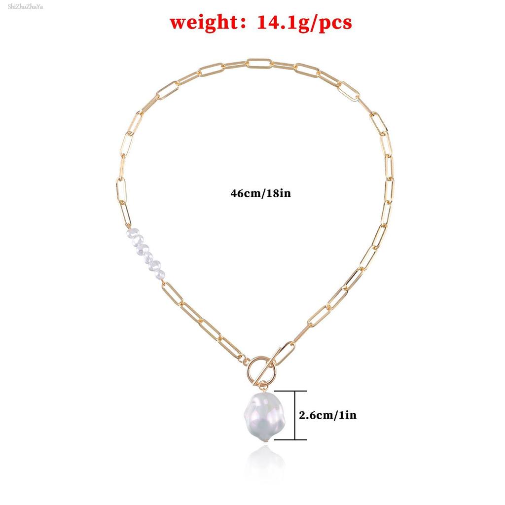 French Basic Minimalist Geometric Rings Shaped Imitation Pearl Pendant Necklaces Temperament Metalized Chain Neckband Ladies AccessoriesSimple Finger