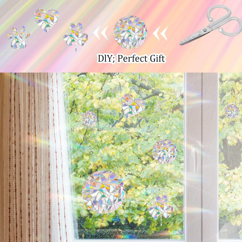 Ouligay 33pcs Prism Window Decals to Prevent Bird Strikes Prevention Window Stickers for Birds Anti-Collision Circle Windows Clings for Bird Rainbow