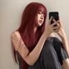 Fashion Raspberry Red Long Straight Hair Synthetic Wig with Air Bangs High Quality Women's Stylish Wig