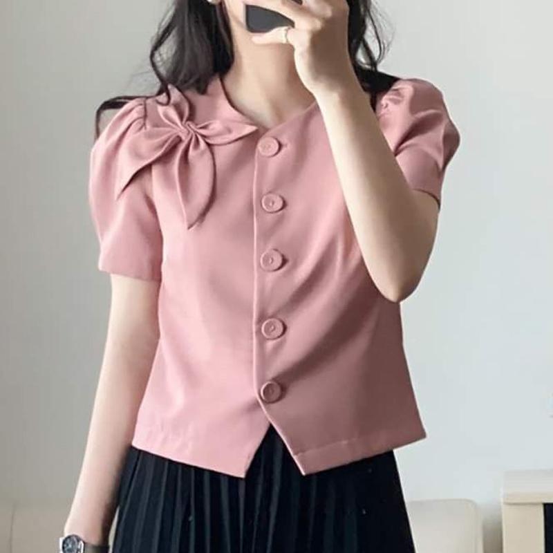 

VONDA Женская повседневная Свободная блузка с круглым вырезом и коротким рукавом, сплошной цвет розовый