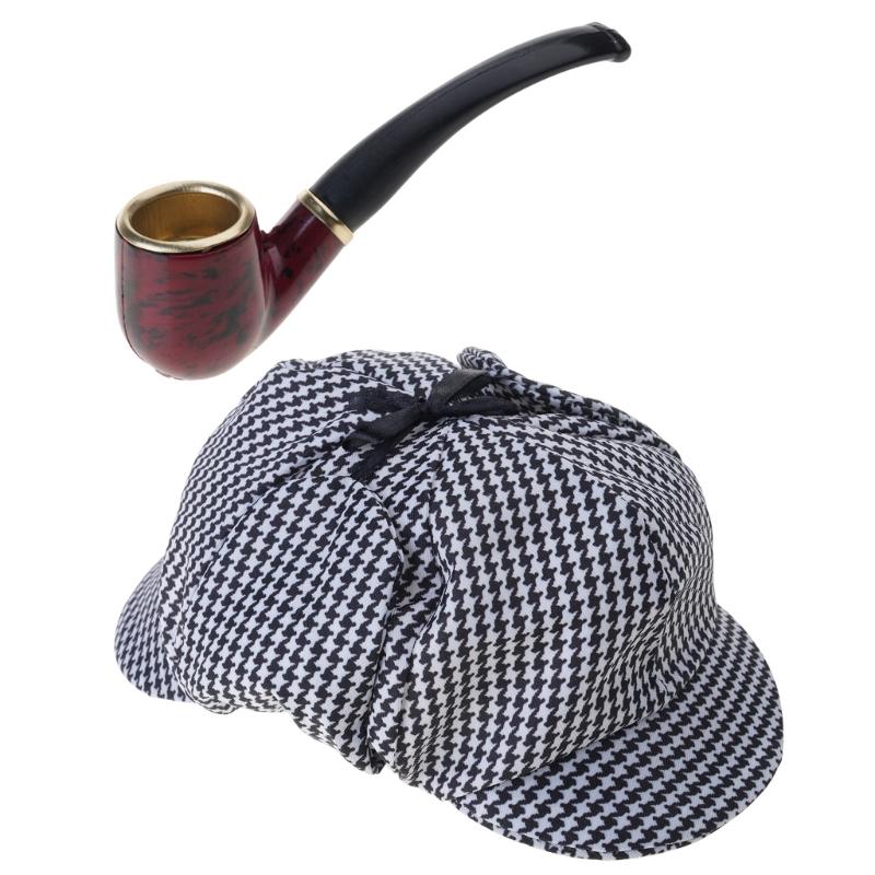 2 Stück Mann Detektiv Kostüm Set Kostüm Pfeife Schwarz-Weißer Hut Detektiv Kostüm Zubehör für Halloween Partys