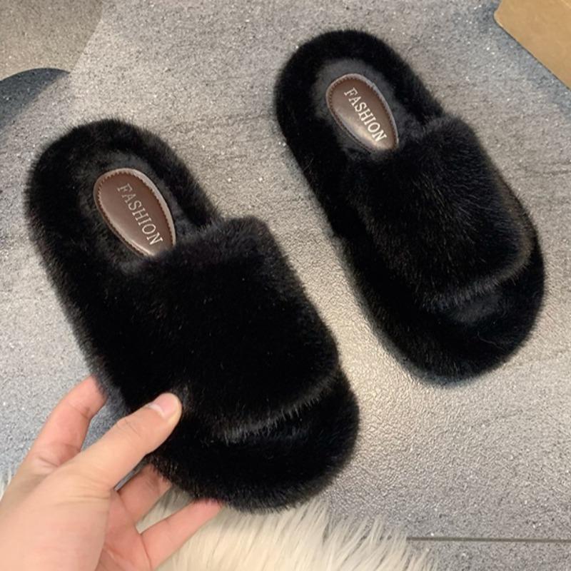 Flats Women Platform Slippers 2025 Winter Fluffy Casual Shoes Fashion Elegant Slingback Flip Flops New Trends Designer Zapatos