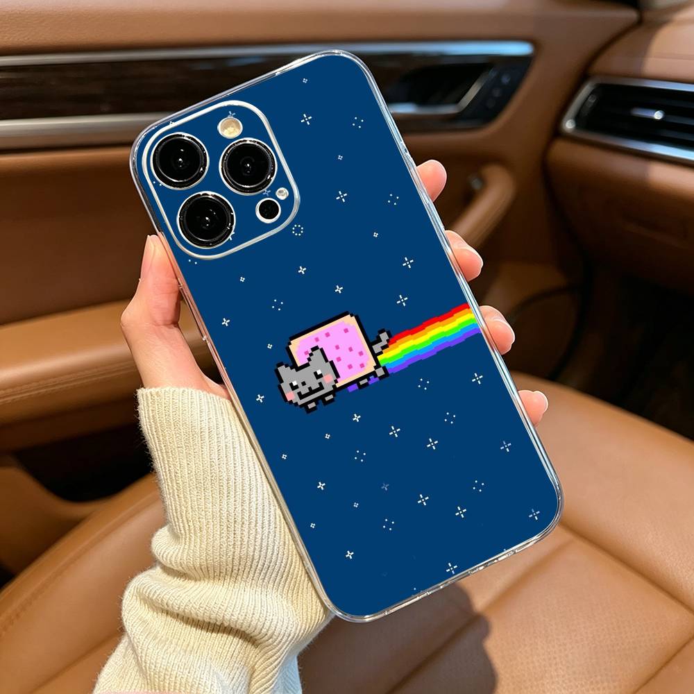 Cute N-Nyan -C-Cat Phone Case For iPhone17,16,15,14,13,12,11 ,Pro Max, Plus Soft Silicone Transparent Cover