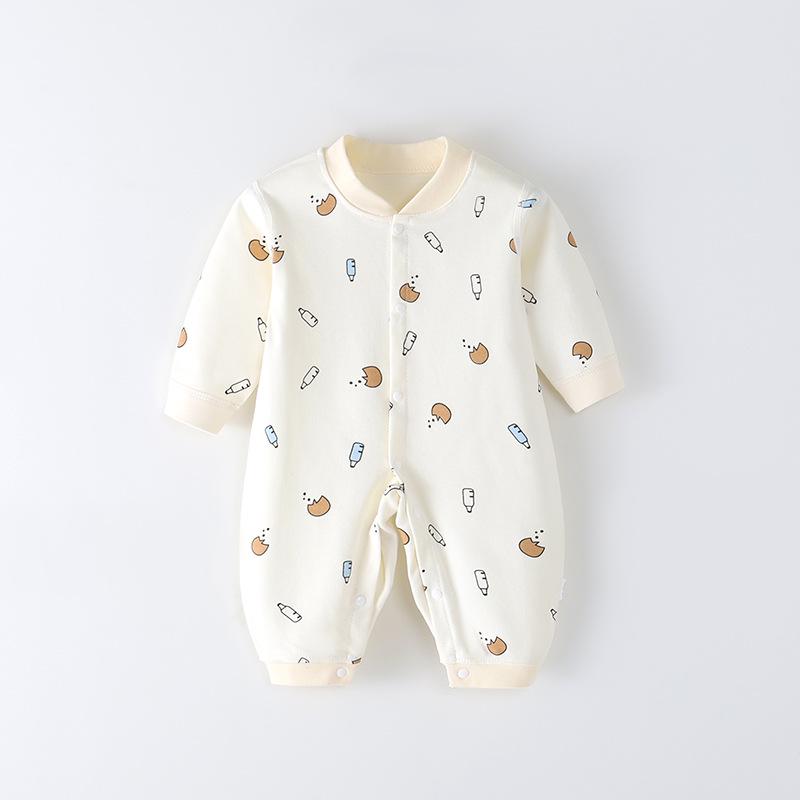 Infant & Toddler Long Sleeve Cotton Romper - Unisex Cartoon Print for Autumn/Winter