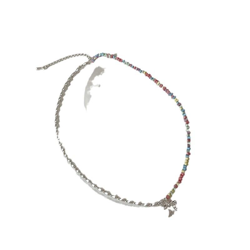 Dopamine Color Beaded Pearl Bow Necklace Bracelet Female Cute Exquisite Fashion Versatile Neck Chain Collarbone Chain
