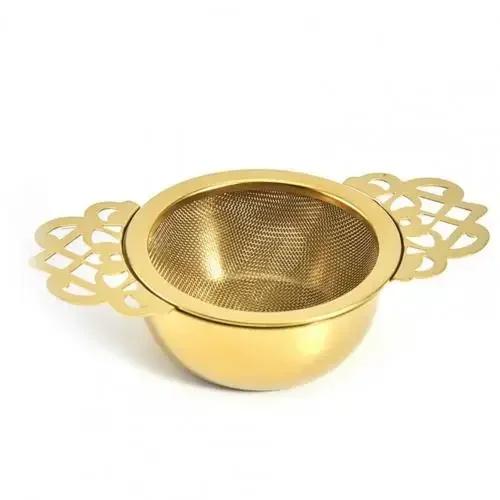 Tea Infuser Anti-rust Convenient 304 Stainless Steel Double Winged Handles Loose Leaf Tea Strainers for Home Gold/Silver