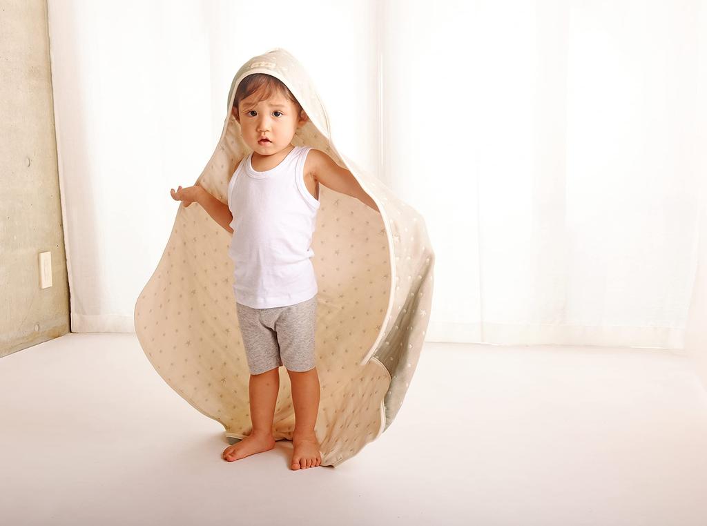 angerolux Baby Bath Towel, Baby Bathrobe, 6-Layer Gauze, Hooded, Made in Japan, Moss Gray