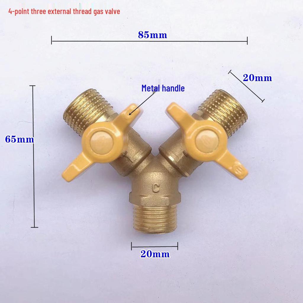 4-Point Y-Type Gas Valve Diverter & Flow Regulating Copper Ball Connector