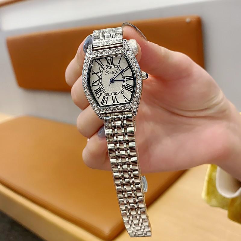 Wine Barrel Fashion Watch Female Student Simple Roman Scale Diamond-Encrusted Women'S Watch Temperament