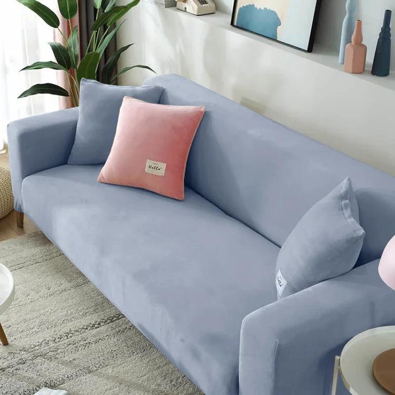 Velvet Sofa For Living Room Thick Elastic Sofa Cover 1/2/3/4 Seater L Shaped Corner Cover Stretch Cover For Sofa