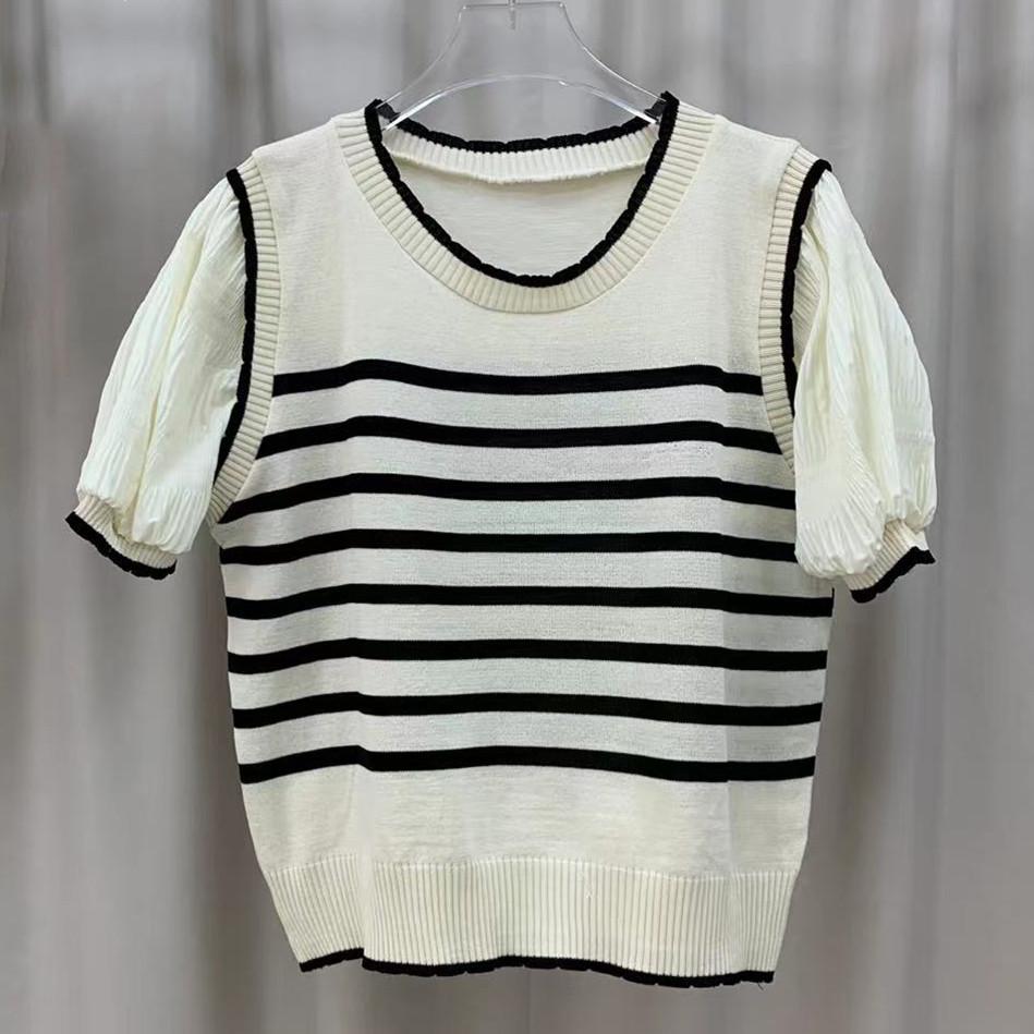 

Летние простые модные топы из шифона с круглым вырезом, сшитые из двух частей, с короткими рукавами, женские повседневные, удобные, облегающие, свитера, футболки One Size