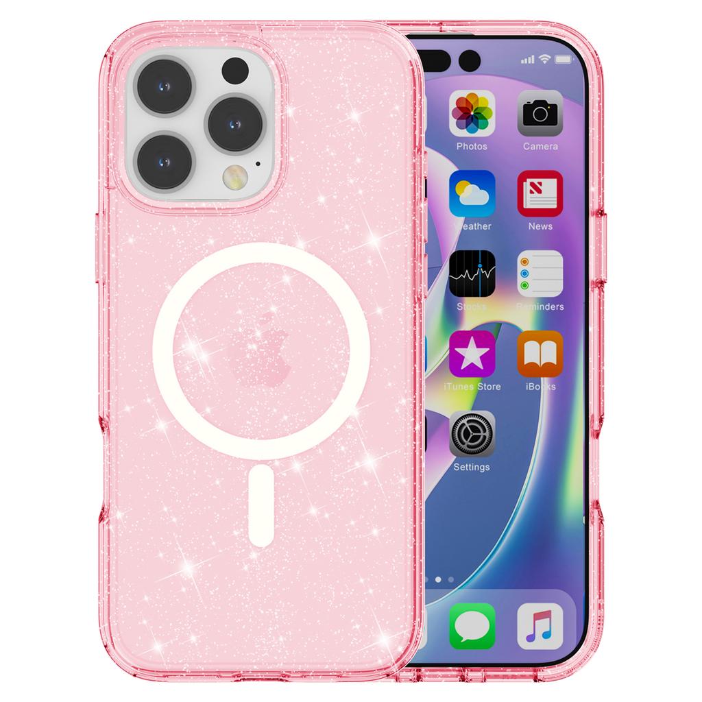 For iPhone 16 Pro Magnetic Case Compatible with MagSafe PC+TPU Glitter Phone Cover