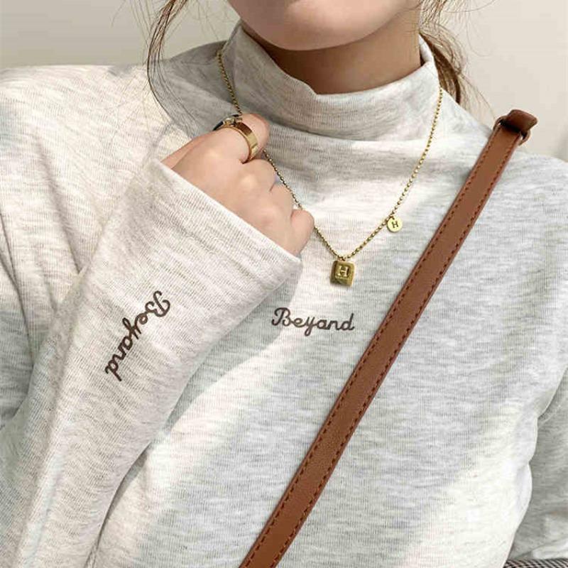 Premium German velvet warm long-sleeved inner top, autumn and winter slim-fit versatile embroidered semi-turtleneck shirt, bottoming shirt