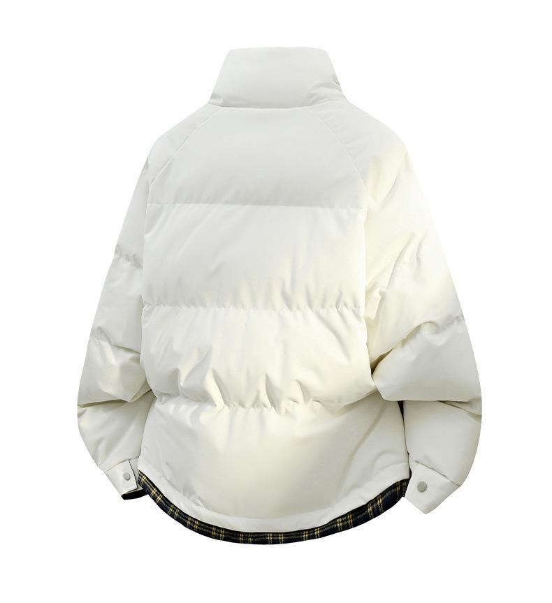 Stylish Patchwork Color Block Winter Cotton Jacket - Warm, Loose, Comfortable Stand Collar Coat.