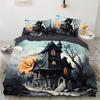 Dark Night Halloween Castle 3D Printed Bedding Set Cozy Soft Duvet Cover Set King Queen Twin Size Halloween Gift Bedroom Decor