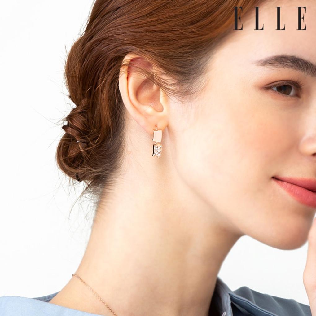 14K Double Square One-Touch Earrings (Gold Pin) ELGPEE347