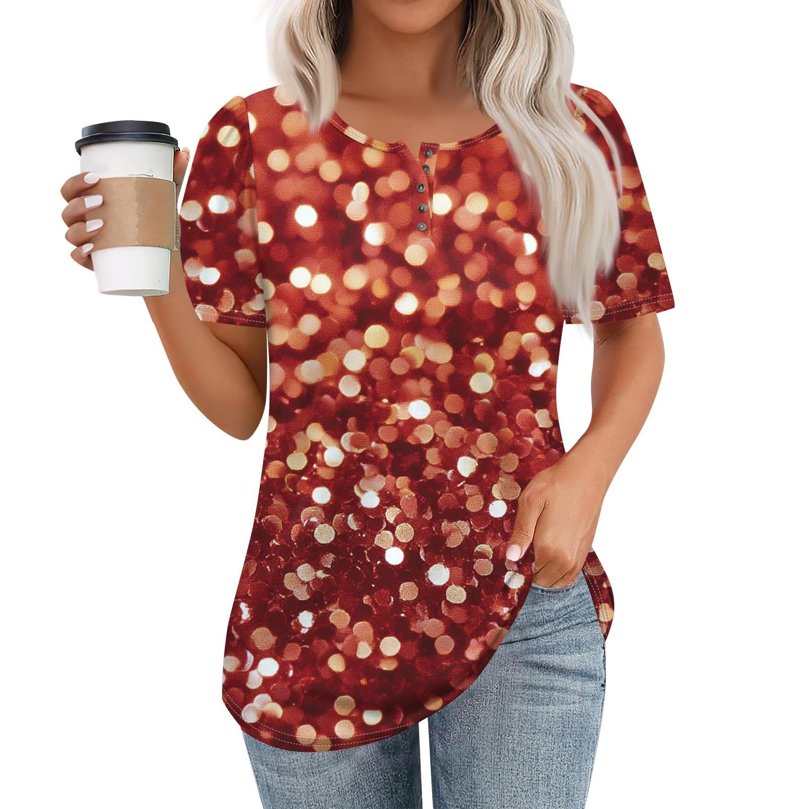 

Жіночий модний повсякденний пуловер з принтом на ґудзиках і круглим вирізом S червоний