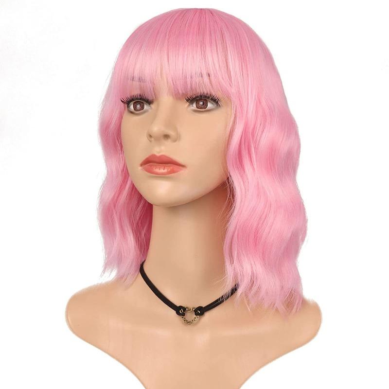Premium Synthetic Wigs Women Wavy Wig with Bangs Medium Length Curly Wigs Drag Queen Hairstyle Wig Cosplay Costume