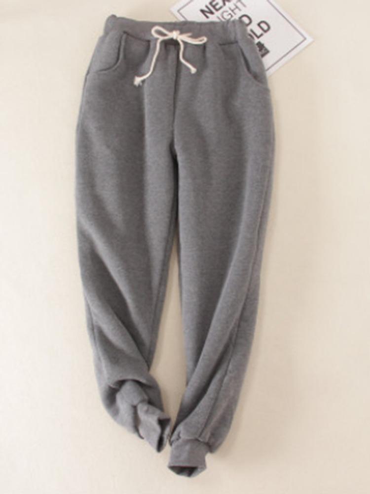 Thick and Warm Sweatpants with Ankle Binding Loose Casual Pants for Women In Winter with Added Fleece