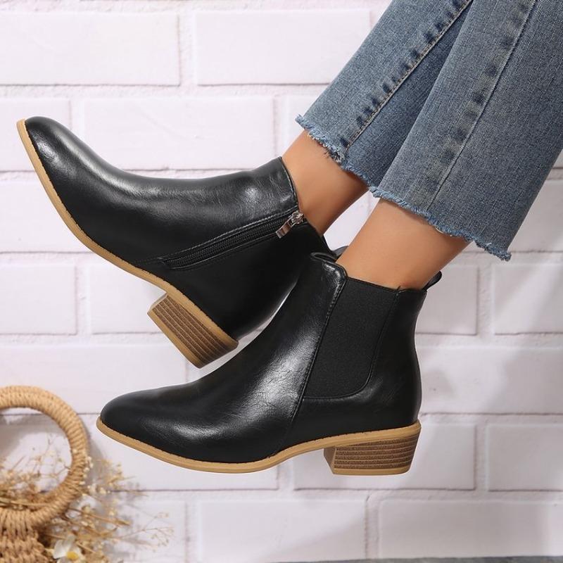 Stora Chelsea boots dam höst och vinter nya sidodragkedja vardagliga korta stövlar TEUM platå korta stövlar