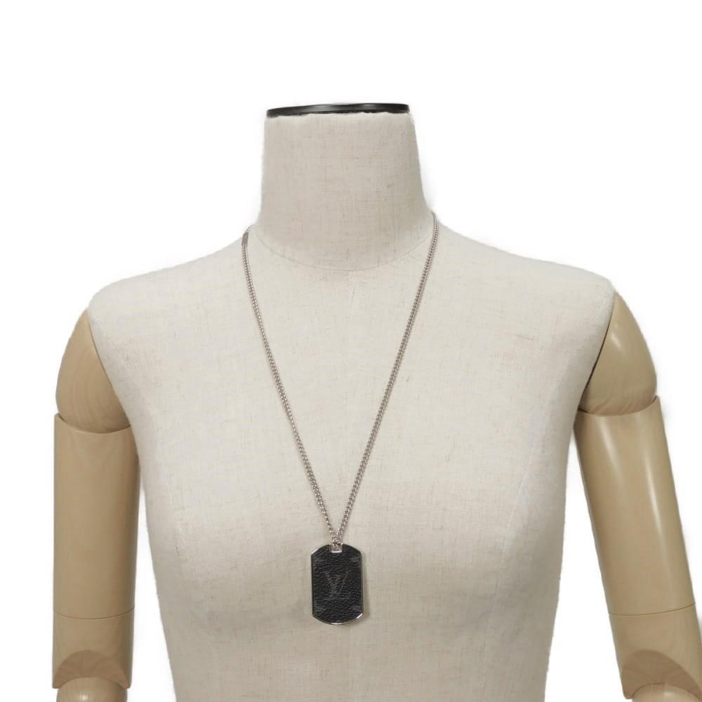 Used LV Logo Locket Pendant, Black Gray, Monogram Eclipse, 12564 Collier Plaque, M63640, 7984 Noir, Men's from Japan