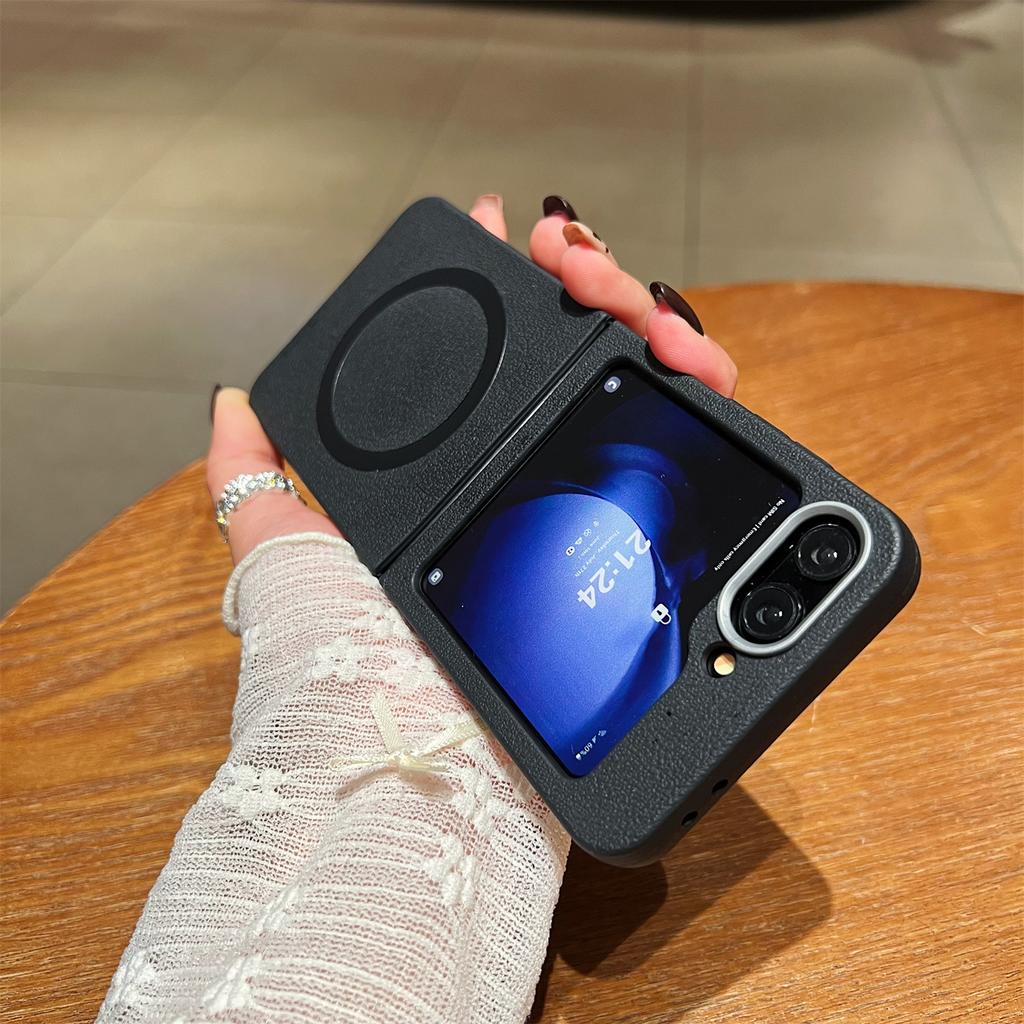 For Samsung Galaxy Z Flip6 5G Phone Cases Leather Texture TPU Back Cover Support Wireless Charging