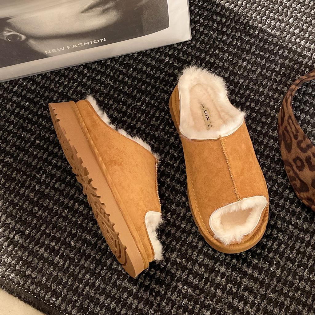 2025 new shoes indoor home warmth plush non-slip plush cotton slippers premium casual women's toe cotton mop