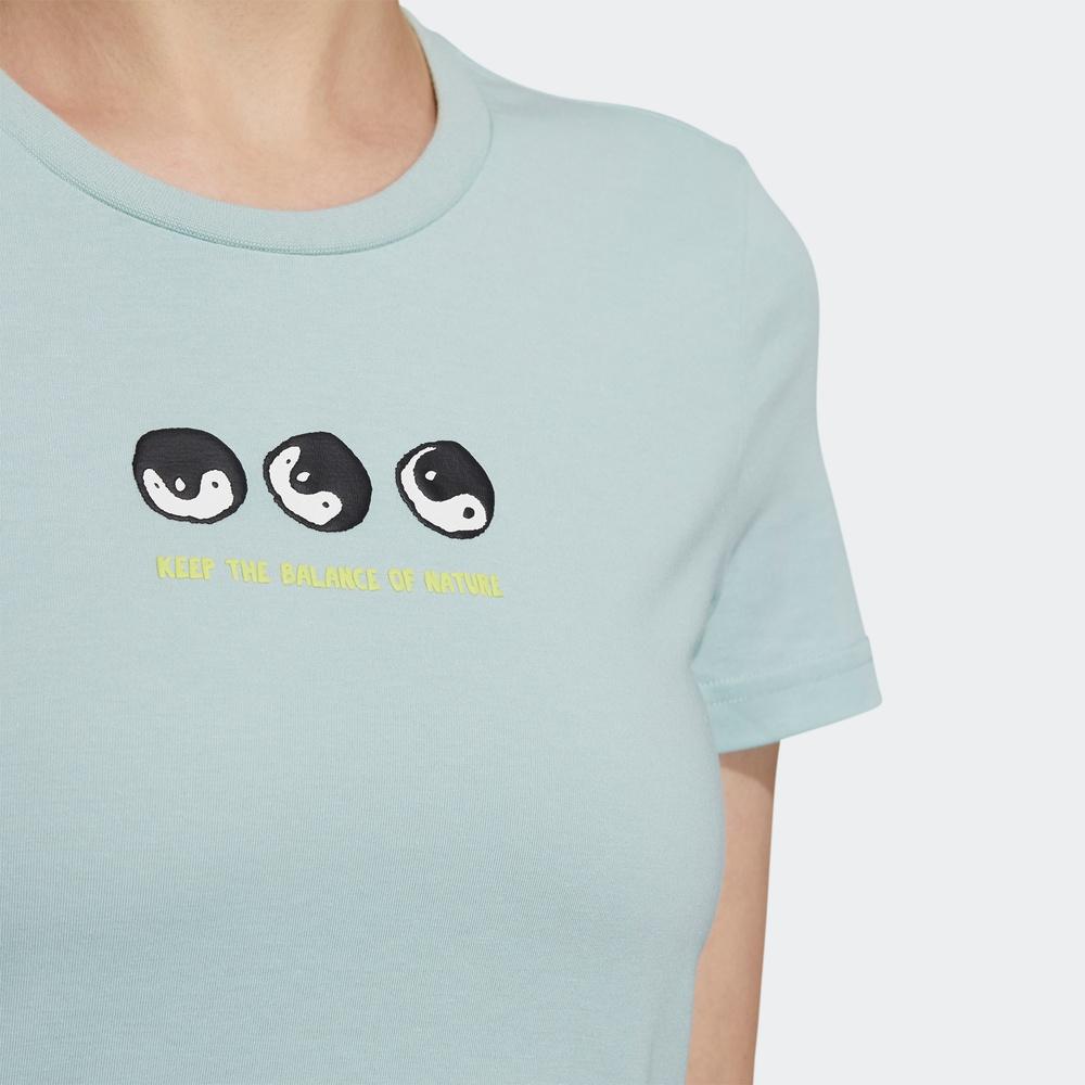 Adidas Primeblue Graphic Print Sports T-shirt Women Tops Light-Green GN7366