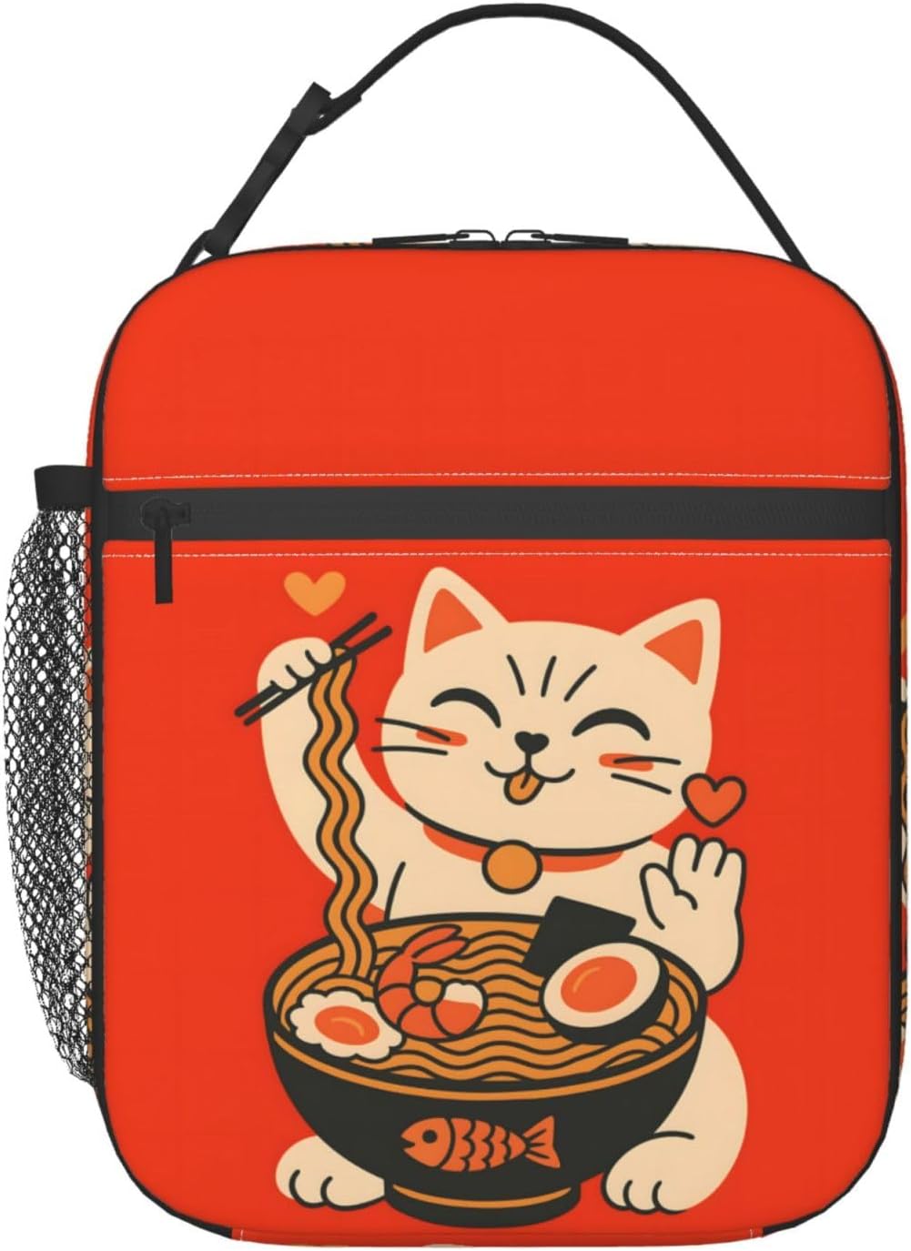 Ramen Cat Lunch Box for Women Girls, Japanese Noodle Cartoon Kitten Reusable Thermal Insulation Cooler Tote Bags, Cute Food Lover Insulated Bag for Sc One Size