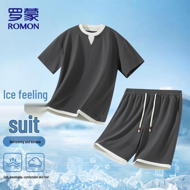 ROMON Men's Ice-Cool Faux Two-Piece T-Shirt & Shorts Set