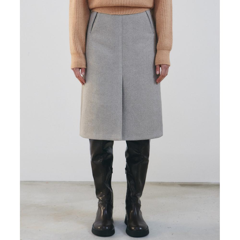 

NICKNICOLE HERRINGBONE SLIT MIDI SKIRTOATMEAL