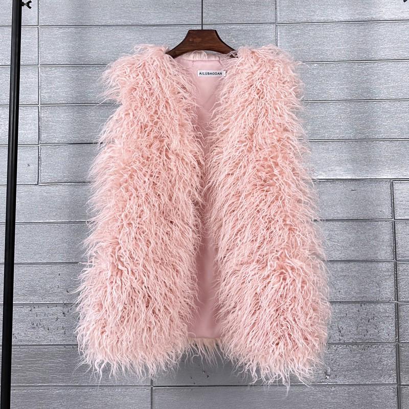 Plus Size Faux Shearling Vest Mid-Length Fur Coat Warm Sleeveless Jacket Women