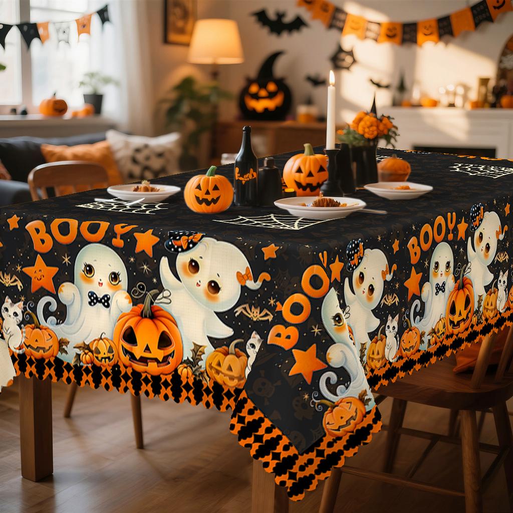 Single pack, Halloween, Day of the Dead tablecloth, black decoration, ghost and pumpkin and star patternszyc