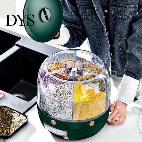 Rotating Grain Organizer Storage Holder Large Capacity One Button Opening Good Sealing Container Food Grade Detailed Division Design Jar Kitchen