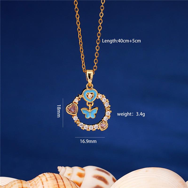 Light Luxury Butterfly Heart Zircon Pendant Necklace Stainless Steel Chain Enamel Geometric Choker Jewelry Gifts For Women Girls
