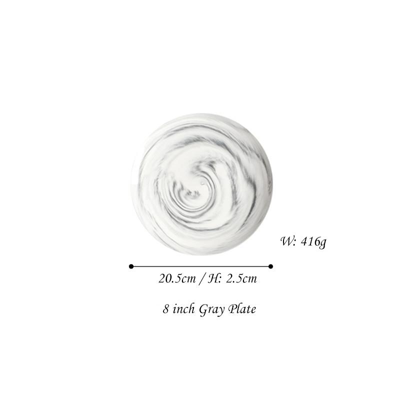 Servírovací talíř v moderním mramorovém designu Keramický talíř Porcelánové nádobí Dezertní nádobí Těstoviny Talíř na steaky Vhodné do mikrovlnné trouby