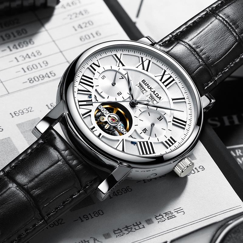 BINKADA Herrenmode Skelett Mechanisch Leuchtend Wasserdicht Uhr