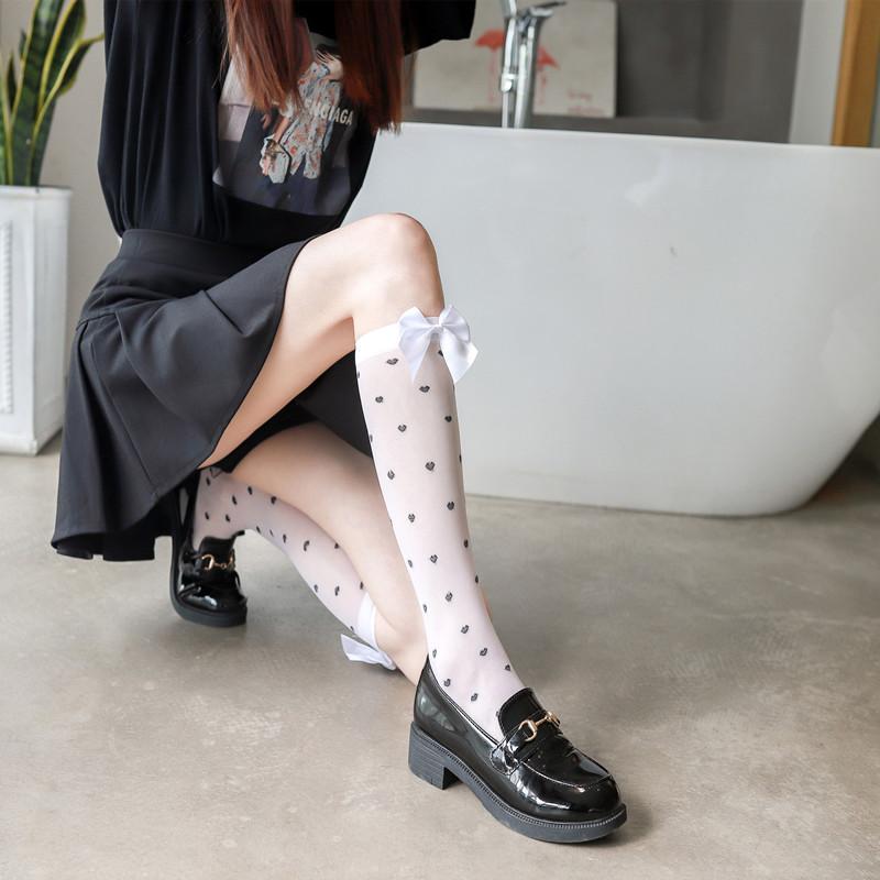 

Japanese Lolita Socks Bow Knee-length White Mid-tube Stockings Female Cute Loli Soft Girl Calf Socks Love One size