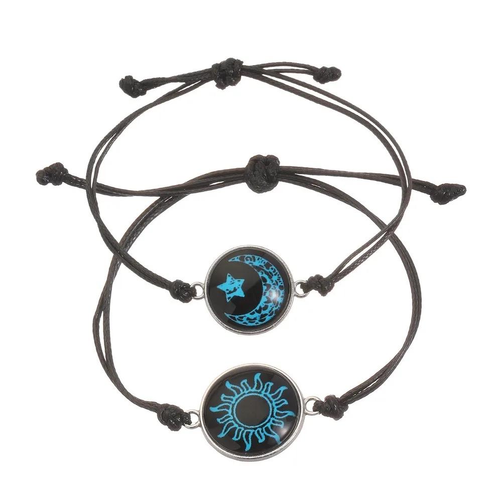 Luminous Braided Rope Couple Bracelets for Lovers Sun Moon Butterfly Glow In the Dark Chains Noctilucent Jewelry Gift
