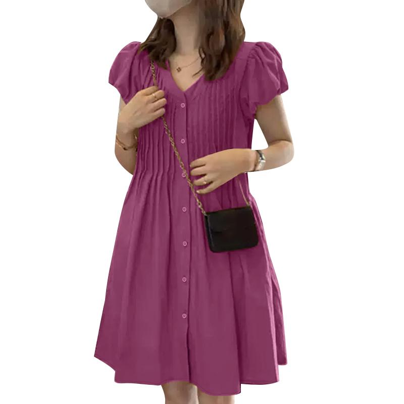 ZANZEA Women Casual V-Neck Summer Short Sleeve Dress