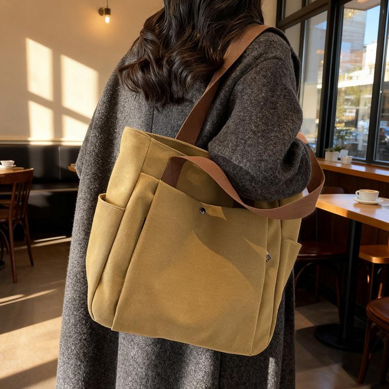 Stylish New Classic Retro Design Japanese Zipper Commuter Thickened Canvas Student Simple Women'S Shoulder Bag