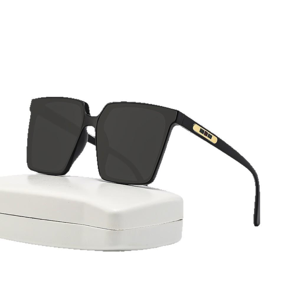 Korean Style Unisex Large Frame Square Sunglasses with Face-Slimming Sun Protection