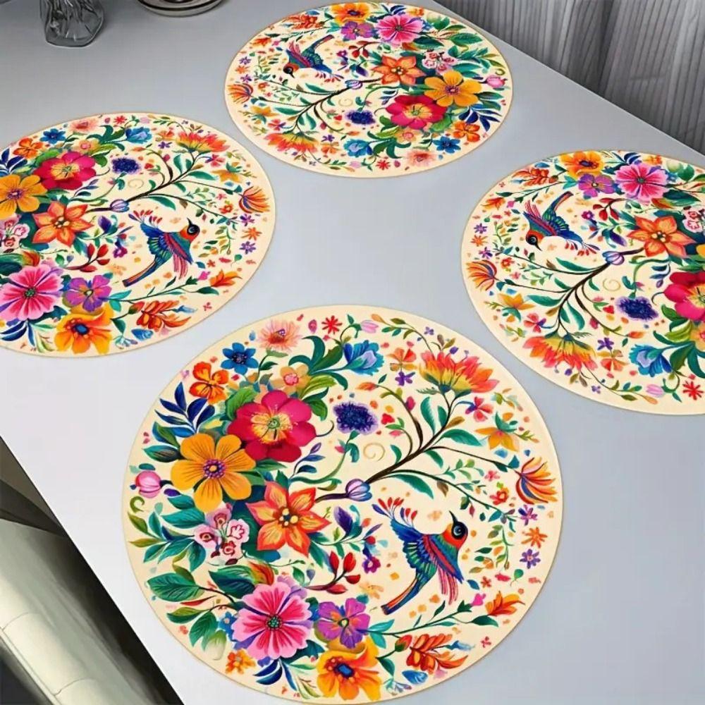 Verbrühschutz Blumenvögel Tischset Hitzeschutz Runde Essmatte Küchenzubehör