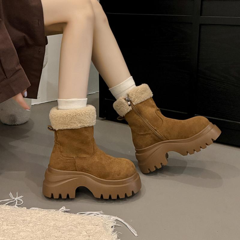Fur Women's Snow Boots Flats Platform Suede Shoes for Woman Fashion Sport Ankle Boots New Plush Cotton Shoes Mujer Botas
